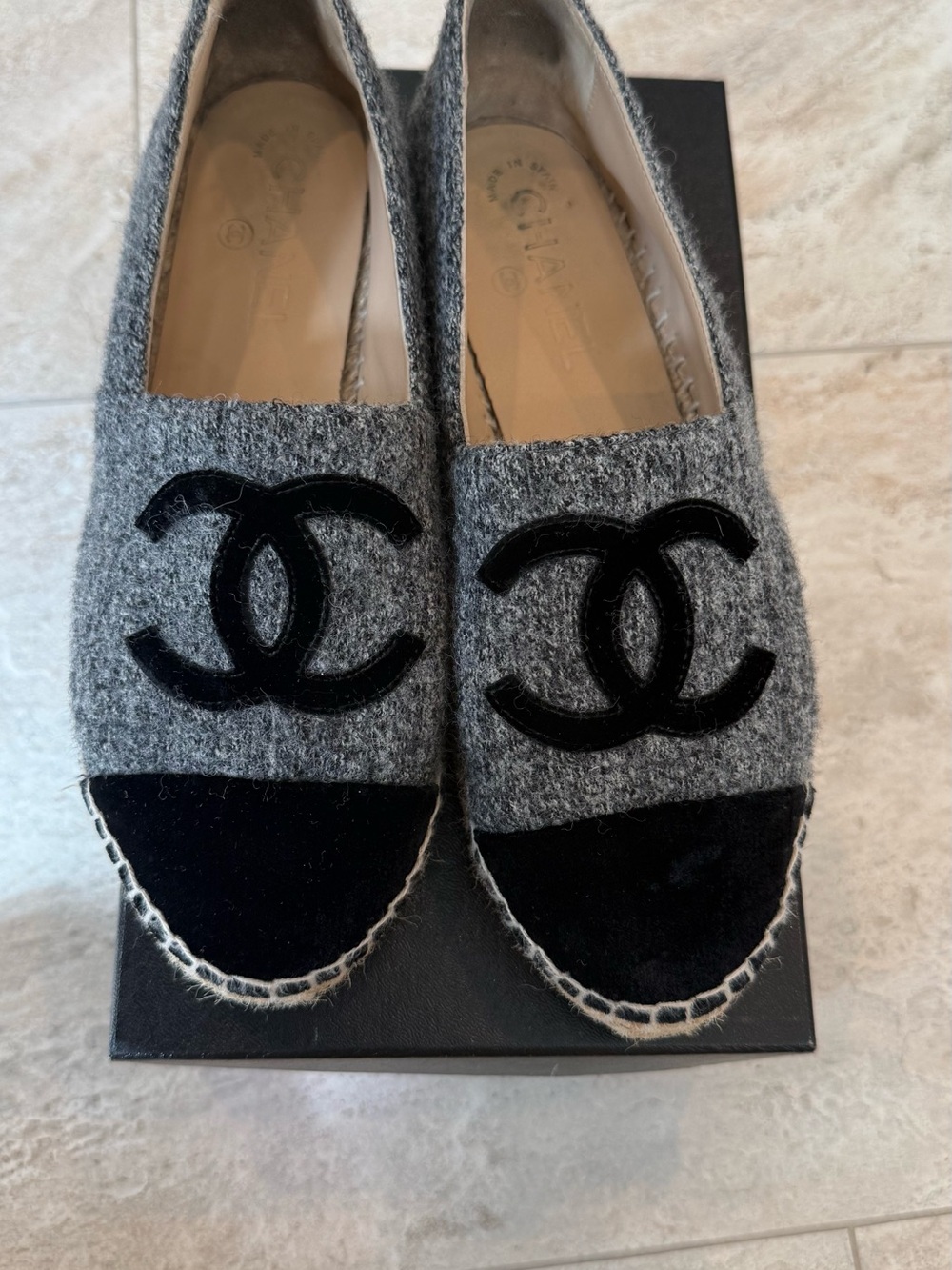 Chanel Espadrilles Tweed/Velvet Grey & Black - Size 37